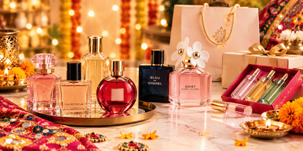 Navratri Coupons beauty shopping checklist with makeup, skincare, haircare, fragrance and styling tools.Beauty coupons and festive makeup offers with colorful cosmetics and discounts.