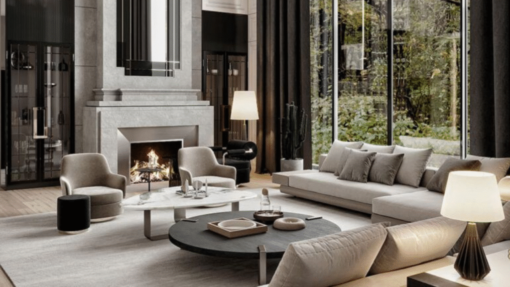 Modern sofa and coffee table in a stylish home